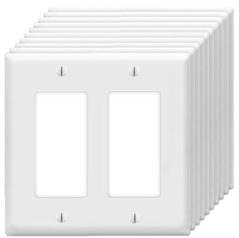 Decorator Wall Plates 2-Gang Switch Outlet Electrical Cover Plate Unbreakable Thermoplastic Faceplate for Light Receptacle Outlet Switch, White (10 Pack)