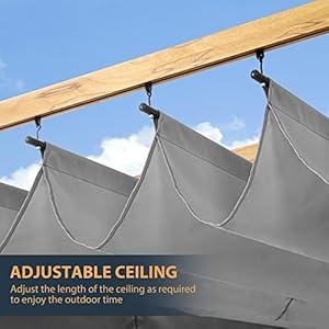 Happatio 10 x 13 wood grain aluminum pergola adjustable sun shade canopy with retractable roof for backyard deck patio by the poolgray  urban country home decor