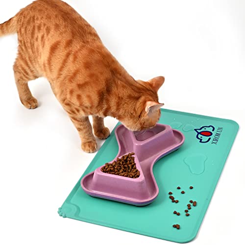 Xiromon -Cat Food Mat，Dog Food Mat，Dog Mat For Food And Water，Keep Your Floor Clean And Tidy With Our Pet Feeding Mat - Anti-Slip, Waterproof And Easy To Clean! (Green, 19 "X 12") #TOP5
