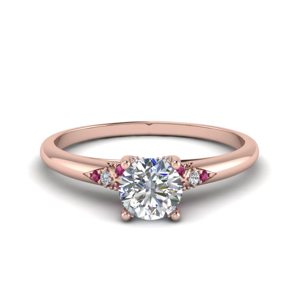 Choose Your Gemstone Petite Dome Engagement Ring Rose Gold Plated Round Shape Petite Engagement Rings Everyday Jewelry Wedding Jewelry Handmade Gifts for Wife US Size 4 to 12