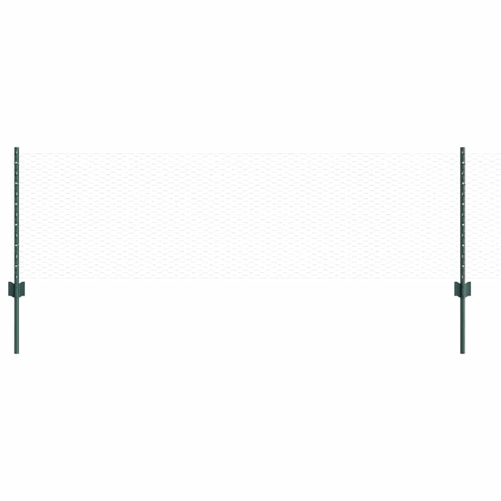 Gartenzaun Grün mit Pfosten, 10m x 60cm Sechseckgeflecht aus Stahl und PVC, Maschendrahtzaun Set mit 5 Pfosten und Zubehör für Garten, Terrasse und Tiergehege
