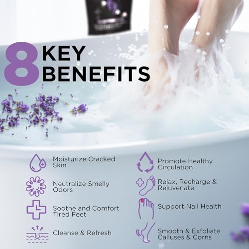 Calming Lavender Foot Soak with Epsom Salt, Made in USA, Foot Soak Soothes Tired Feet, Athletes Foot, Stubborn Foot Odor, Softens Calluses & Helps Treat Toenail, 16 oz 1 lb
