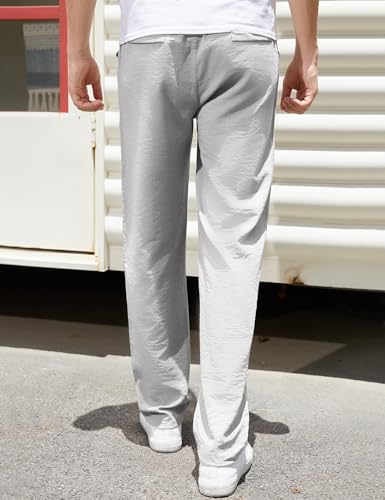 Mens Cotton Linen Drawstring Jogger Pants Elastic Waist Casual Active Yoga Trousers3