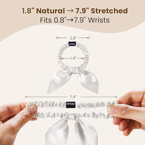 Image of THXSILK 100% Mulberry Silk Bow Scrunchies 3-Pack, 22 Momme Mulberry Silk Hair Ties for Women, Cute Bunny Ear No Damage Ponytail Holders, Fashion Hair Accessories for Girls(S, Pearl White)