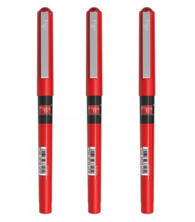 Image of Figo A9 Hi-Tech Liquid Roller Pen, 0.6mm Metal Tip, Smooth Writing, Comfortable Grip (Pack of 7) (Red)