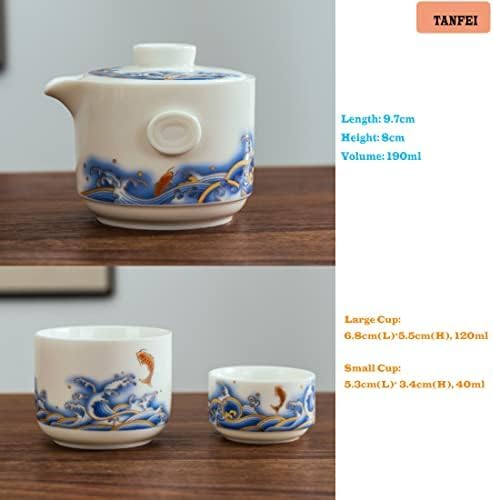 Service à thé, Ensemble de théière en céramique de Voyage, Ensemble de théière et de Tasse Chinoise avec Sac de Rangement Jaune, Service à thé en céramique esthétique Chinois tradi