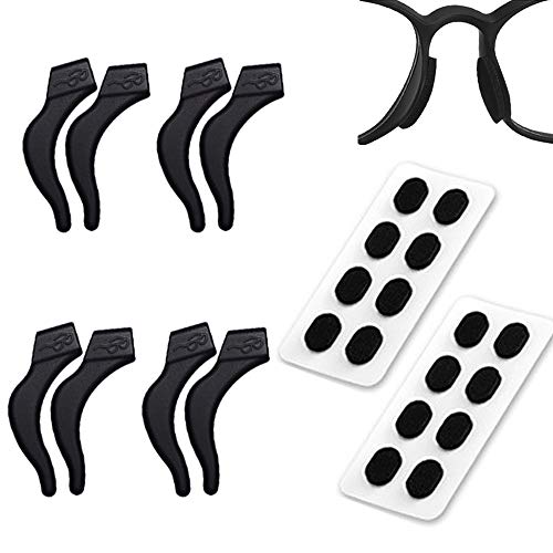 Anti-Slip Glasses Holder Glasses Retainers 4 Pairs Glasses Ear Grips and 8 Pairs Foam Nose Pad Non-latex Sweat Absorbing Foam Nose Pad for Eyewear Glasses [Black+Black]