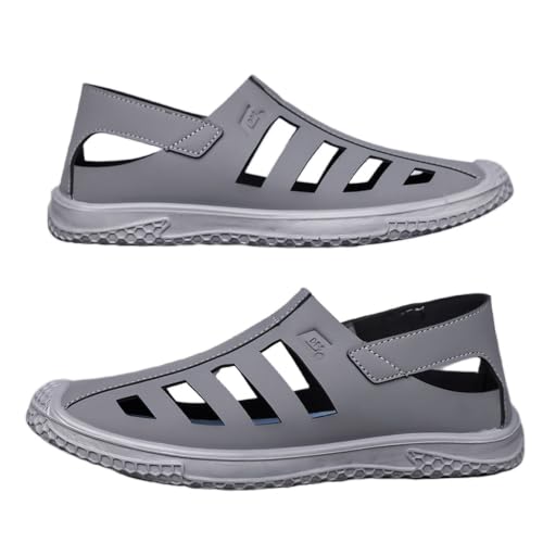 Treer Sandalias Hombre Verano, Sandalias Verano Hombre de Senderismo, Transpirable Secado Rápido, Punta Cerrada, Calzado de Playa, Calzado acuático/Trekking Playa Casual (Gris,39)
