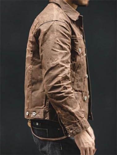 Mens Retro Heavyweight Canvas Oil Waxed Jacket Safari Style Hunting Coat Khaki Casual Work Jackets3