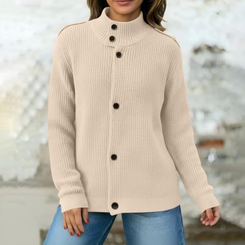 Women's Mock Neck Cardigan Sweaters Button Long Sleeve Chunky Knit Jackets - image 2