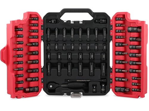 Image of 73-Piece Hex Torx Bit Impact Socket-Set, Master Impact Socket Set, SAE Metric Deep Shallow Sockets Torx Bit Sockets Includes Ratchet Handle, Adapters, Impact Universal Joint, Extension Bars