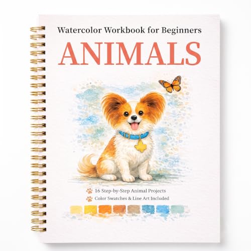 Watercolor Workbook for Beginners Animals 16 Original Watercolor Projects Lay-Flat Watercolor Paper Book(9.45 7.48 in) Water Coloring Book for Adults Art Gift
