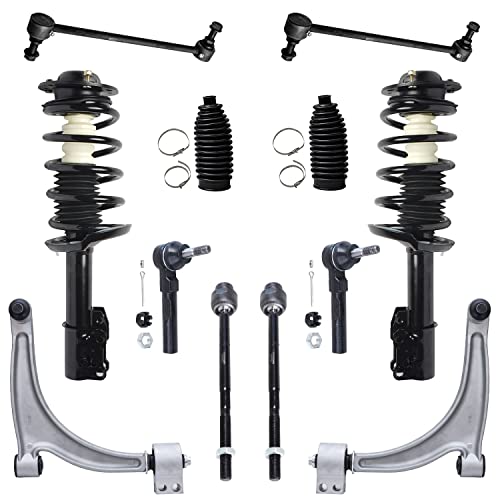 Detroit Axle - Front Struts + Lower Control Arms + 11.8″ Sway Bars + Tie Rods Replacement for Chevy Malibu Pontiac G6 Saturn Aura [w/o RPO Code FE5] - 12pc Set