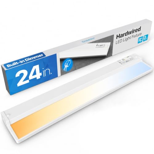 Image of Ensenior Hardwired Under Cabinet Lighting, 24 Inch 14W Under Cabinet Lights | Built-in 4-Level Dimmer & Switch, Premium Aluminum, Easy Link, True-color CRI 90+, 5 Colors, Moisture-Proof, FCC