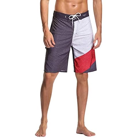 AXESEA Mens Swim Trunks Quick Dry Surf Long Elastic with Pockets Swimwear Bathing Suits No Mesh Lining - grey - 30A Cover