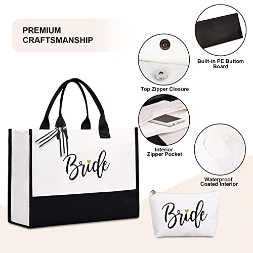 Lamyba Bride Bag with Makeup Bag and Reinforced Bottom, Bridal Shower Gifts - Black and White, 16.5" x 12" 6.7" - Image 3