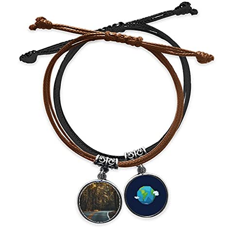 Pulsera cuerda bosque otoño de cuero oscuro para tus escapadas de viaje y naturaleza
