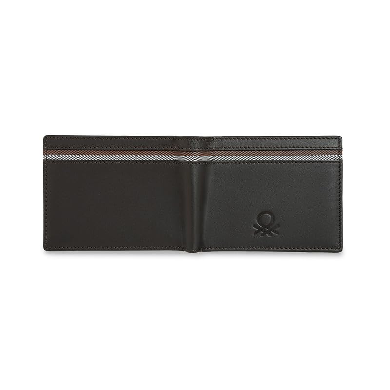 Image of United Colors of Benetton Men Global Coin Wallet Wiltshire Brown Pure Leather Wallet for Men Original Bi Fold Design Top 10 Branded Leather Wallet Style with Dual Currency Slots