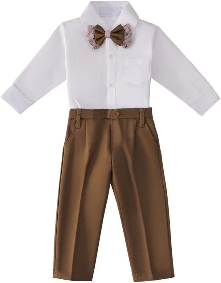 Dressy Daisy Baby Boy Wedding Outfit Gentleman Dress Suit Clothing Set with Vest and Bonnet, Size 9-12 Months, Brown