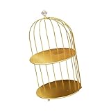 Milageto 2 Tier Crystal Mirror Top Gold Metal Bird Cage Cupcake Cake Stand,Cosmetics Storage Rack Dresser Organizer, Dessert Display for Wedding, Party, Birthday, Celebrations, Home Decorations