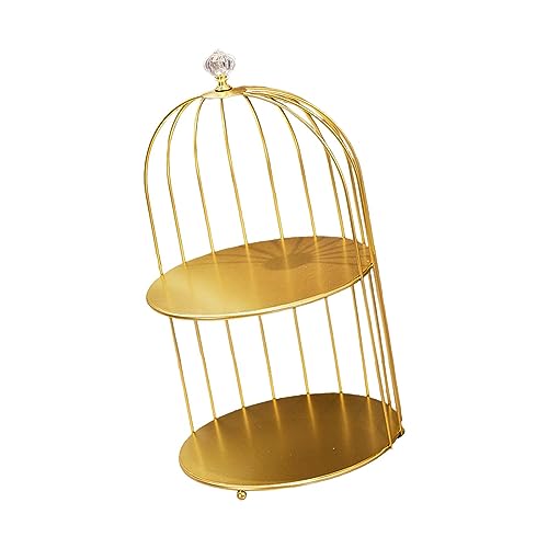 Milageto 2 Tier Crystal Mirror Top Gold Metal Bird Cage Cupcake Cake Stand,Cosmetics Storage Rack Dresser Organizer, Dessert Display for Wedding, Party, Birthday, Celebrations, Home Decorations