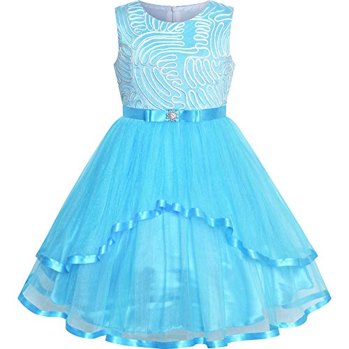 Sunny Fashion Flower Girls Dress Sky Blue Belted Wedding Party Bridesmaid Age 10 Years