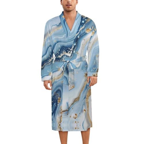 Abstract Marble Texture Soft Robe Long Sleeve Bathrobes V Neck Sleepwear Spa Robes with Belt Men Woman