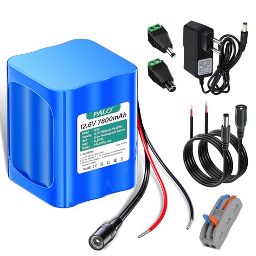 Mspalocell 12.6V 7800mAh Lithium-ionen Akku mit ladegerät & Verbindungslinie & Steckeradapter, für Solar Panel, Camcorders, Videoüberwachung, Home Router, Alarmsysteme, DIY Lampe