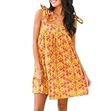 Eghunooye Damen-Minikleid mit Schulterbindung, ärmellos, Blumenmuster, Babydoll, kurzes...