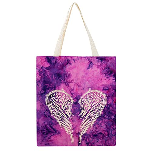 Personalisierte Canvas Tasche Groß Handtasche Umhängetasche Damen Bedruckte Einkaufstasche Shopper Tote Flügel Rosa Cover