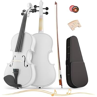 Violin 4/4 Full Size Kit, Beginner Violin for Adults, Complete Full Size Violins with Portable Case, Bow, Rosin, White Finish