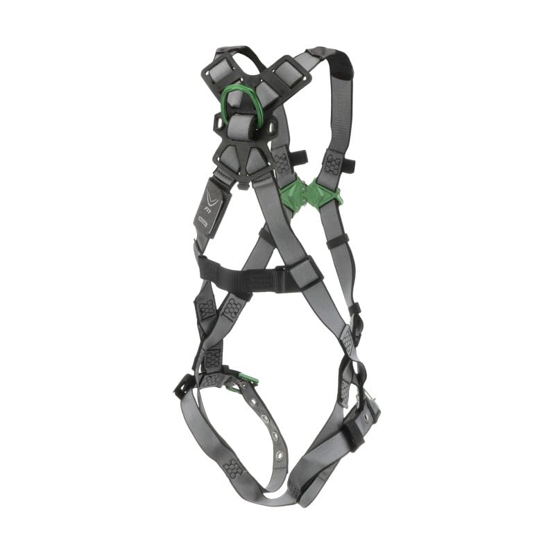 Image of MSA V-FIT Standard Safety Harness - Polyester & Nano-Technology Treated Web Full Body Harness Back, Shoulder Padding, Gray