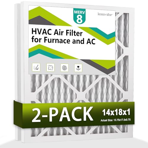 Komashr 14x18x1 Air Filter MERV 8 (2-Pack), HVAC/Furnace AC Filter Replacement, Dust Defense–Comparable with MPR 600 & FPR 5 (Actual 13.75x17.75x0.75)