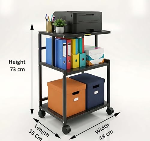 Image of Premium Metal Iron Black Printer Stand with Wheels - Heavy-Duty & Stylish Storage Solution for Files, and Essentials - Durable, Modern & Perfect for Homes & Offices. (Black)