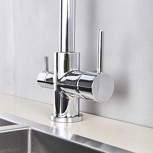Rozin Kitchen Tap 3 Way with Filter Water System Double Handles Drinking Water and Cold Hot Water 360° Swivel Chrome Tap