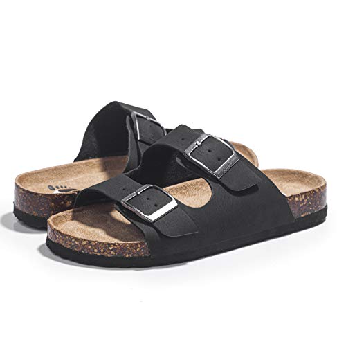 Fitory Boys Slide Sandals, Cork Slipper With Adjustable Straps For Big Kid Black Size 4 #TOP7