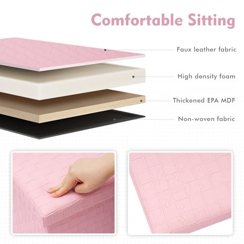 B FSOBEIIALEO Folding Storage Ottoman Bench, 30" Faux Leather Ottomans,Pink by B FSOBEIIALEO - Used condition - Image 5