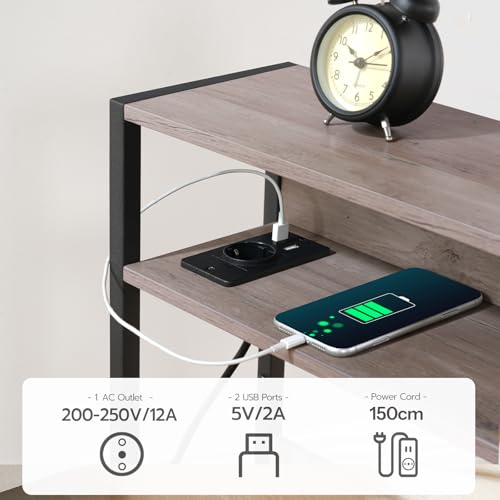 CHOEZON Mesa Auxiliar Estrecha, Mesita de Sofá con Base de Carga, Mesilla de Noche Estrecha, Mesita de Centro con 3 Niveles, Sala de Estar, Gris Envejecido DTBZ05CBH - imagen 4