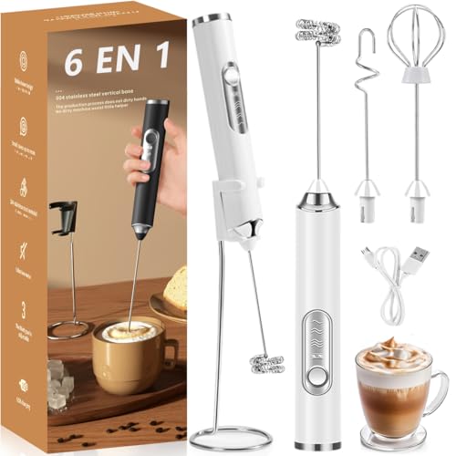 Opiniones y reviews de Agitador de bebidas Top 10. 42 MXHIGO 6 en 1 Espumador de Leche Recargable con 3 Cabezales de Batidores de Acero Inoxidable y Base de Soporte, Agitador de Leche Eléctrico, 3 Velocidades Ajustables, Para Latte...