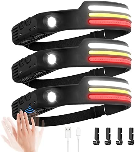 FTOYIN LED Headlamp Rechargeable,Headlamps for Adults,230° Brightbeam Hard Hat Light,Headlamp with Motion Sensor,10 Modes Waterproof LED Headlamp for Camping,Camping Gear Must Haves, 3 Pack
