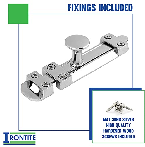 IRONTITE® 2 Pack Chrome Sliding Door Lock - Surface Mounted, Perfect Slide Bolt Lock for Bedrooms, Bathrooms, Cupboards. 100mm (4")