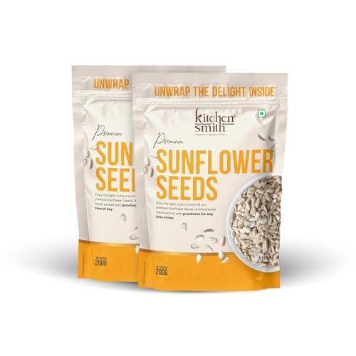 Image of KitchenSmith Premium Sunflower Seeds - Pack of 2 (200gm Each) | Packed With Protein | Fiber & Nutrients For Energy | Heart Health & Skin Glow | Rich In Dietary Fibre & Protein | Source of Iron
