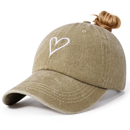 Voqeen Gorra Mujer Verano de Béisbol Gorro Coleta Alta Proteccion Solar Algodón Transpirable Ajustable Sombrero de Sol con Bordado para Playa Casual Running