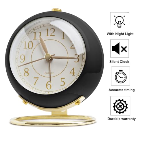 Image of SHISEDECO Small Tableclocks Classic Non-Ticking Tabletop Alarm Clock, Black