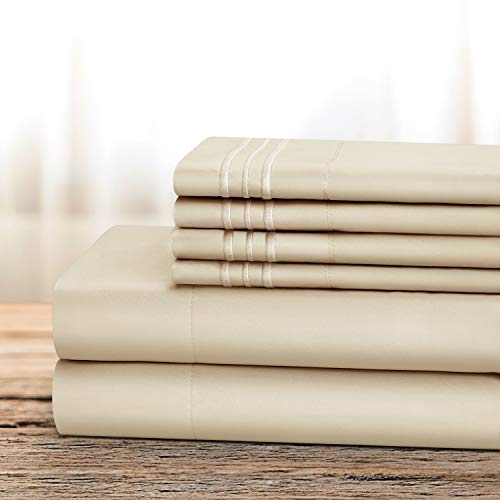 BYSURE Hotel Bed Sheets Set with 4 PCS Embroidered Pillowcases(King, Cream), 15-inch Deep Pocket Microfiber Sheets, Super Soft Bedding Sets