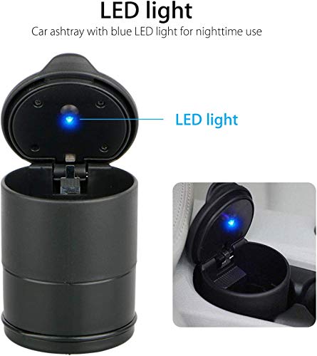 Aisibo Cigarette Smoke Car Ashtray Cup Holder, Led Portable Auto Car Truck With Lid For Office Home Car Ashtray (Black) #TOP2