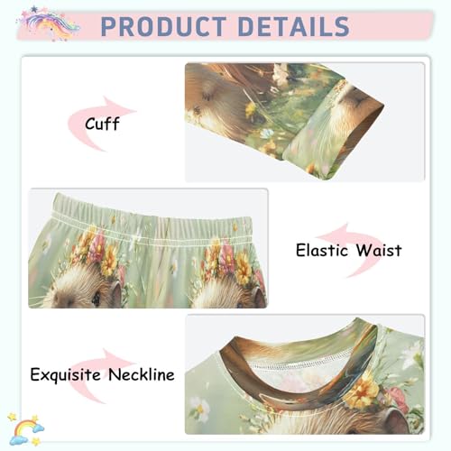 Pajama Sets Long Sleeve Three Cute Capybara Soft Comfy Sleepwear 2 Piece PJS 3-8T4