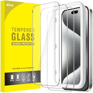 JETech Ochraniacz Ekranu dla iPhone 15 Pro 6,1 Cala, Screen Protector z Szkło Hartowane Film Folia z Narzędzie Łatwej Instalacji, Przyjazny dla Przypadku, HD Przezroczyste, 3 Sztuki