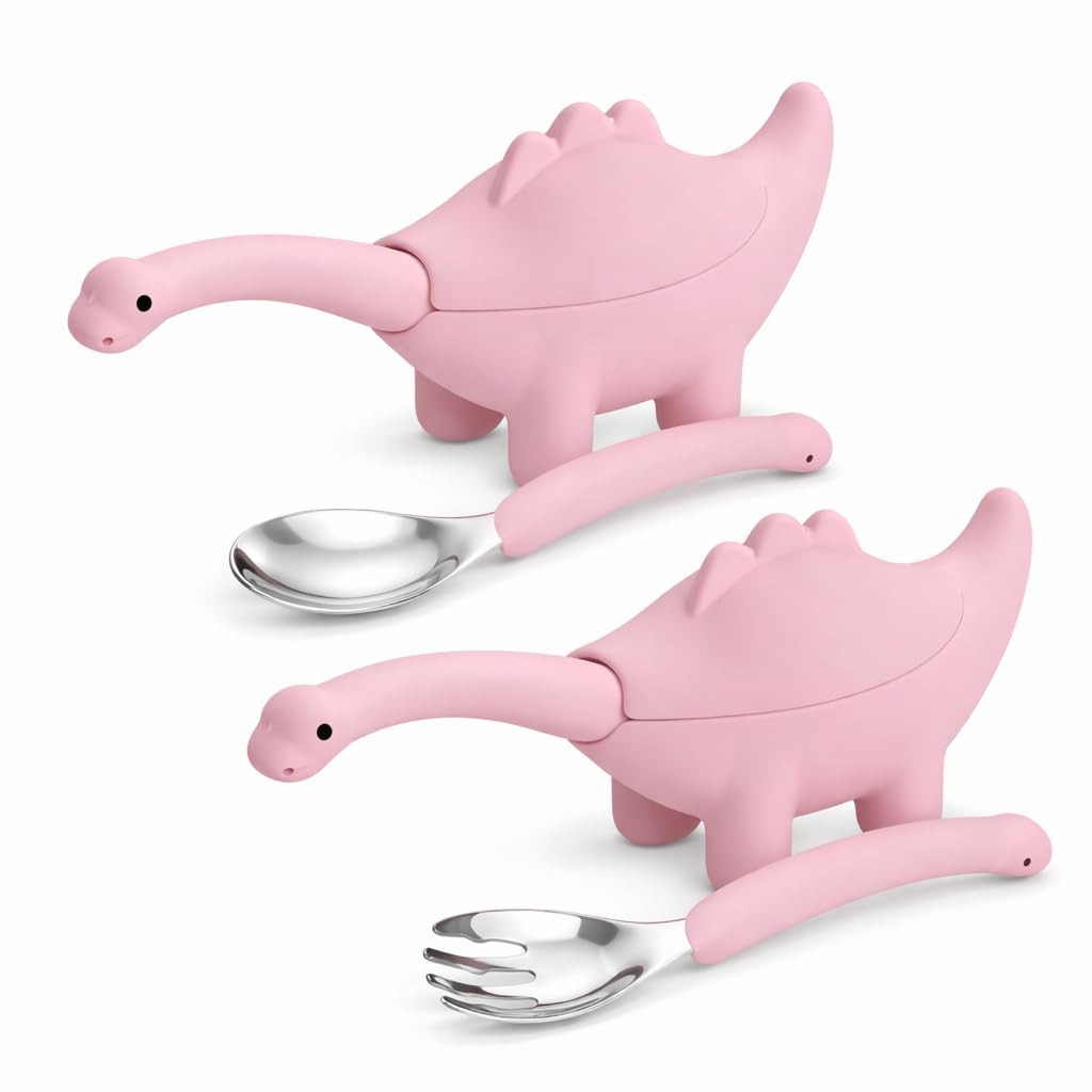 ONE AND ONLY Baby Spoon and Fork Set – Stainless Steel with(Pink)-image-1
