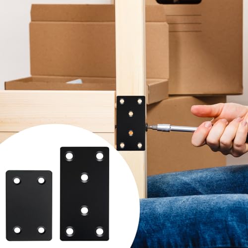 QSJ 8 Pack Black Flat Mending Plate 3.15x1.57‘’ & 2.36x1.49'', Stainless Steel Bracket, Straight Metal Brace Bracket, Fixing Joining Plate for Wood Furniture Fastening & Fixing - Thumbnail 4